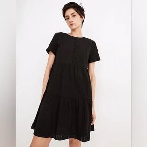 Madewell Eyelet Button-Front Tiered Mini Dress – Black – Size Small